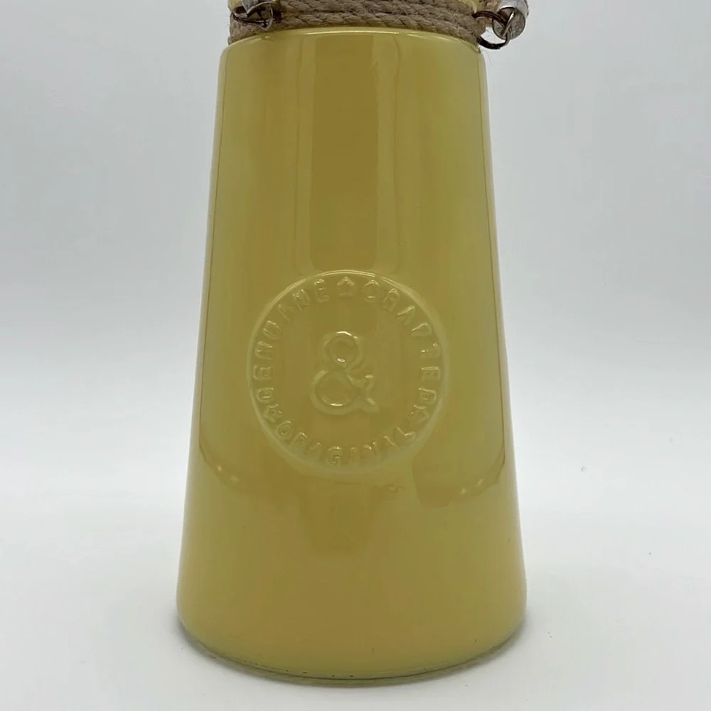 “Genuine & Crafted Original” Yellow Glass Jar/Vase with Rope Handle